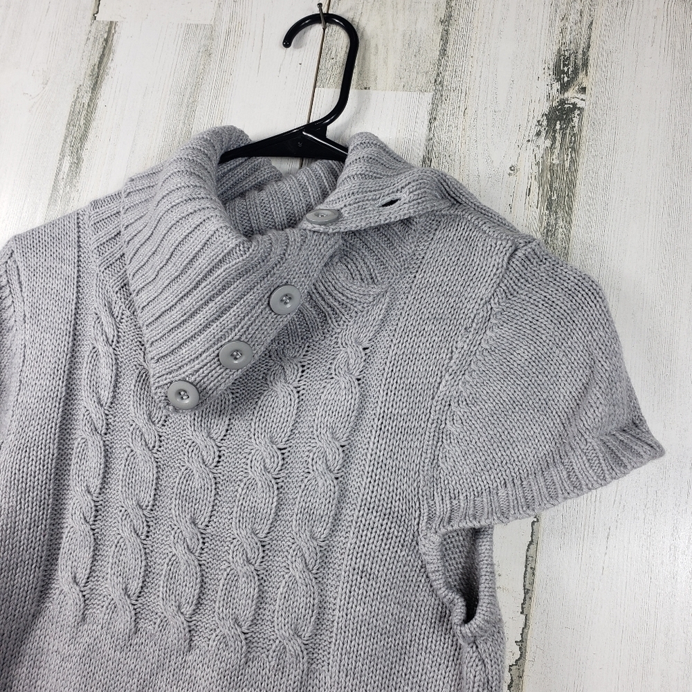 955 vintage gray short sleeve cowl neck sweater dress pockets women's L - Picture 2 of 8
